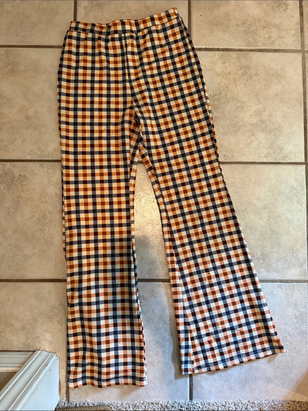SHEIN Black, White & Orange Plaid Knit Pants
